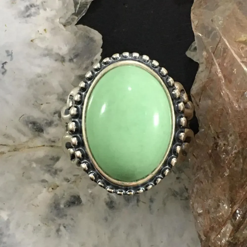 Carolyn Pollack Southwestern Style Sterling Silver Oval Variscite Decorated Ring